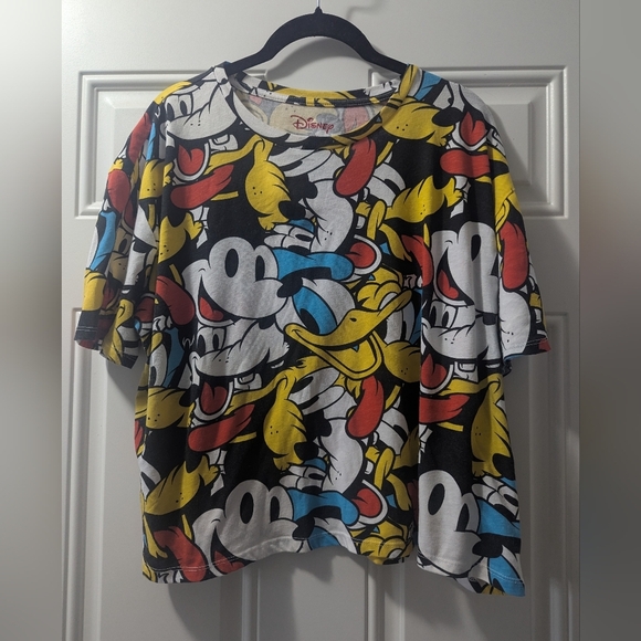 Retro Disney And Friends Allover Cropped Short Sleeve Shirt Size 3X